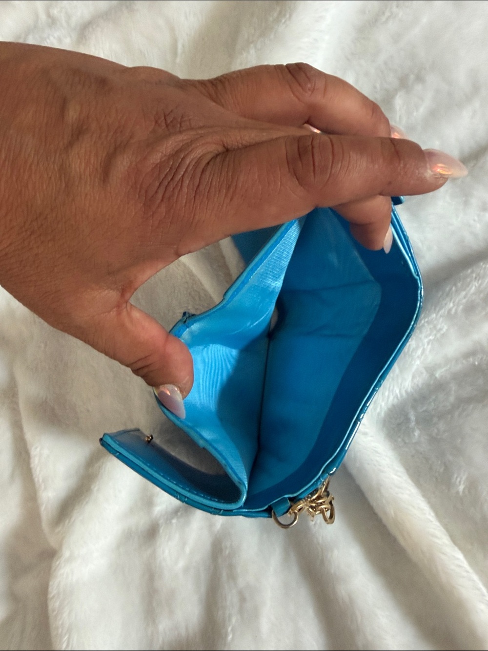 Christian Dior Lady Dior Cannage Patent Leather Turquoise Wallet - Picture 10 of 12
